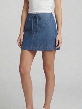 19 Copper Blue lace up Mini Skirt Clean A-line Casual Chic Womens Size XS NWOT